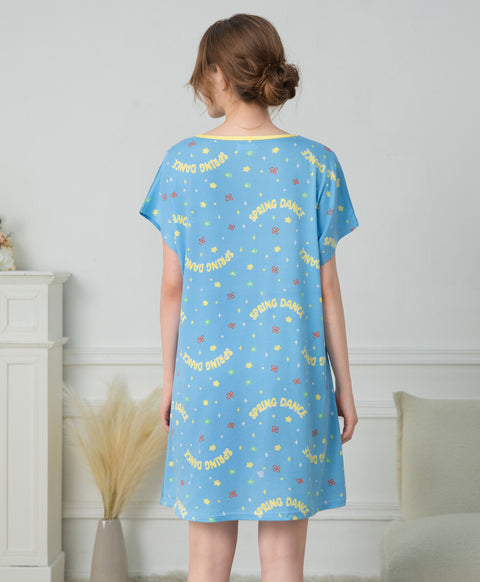 Spring Dance Microfiber Short Sleeves Sleep Dress