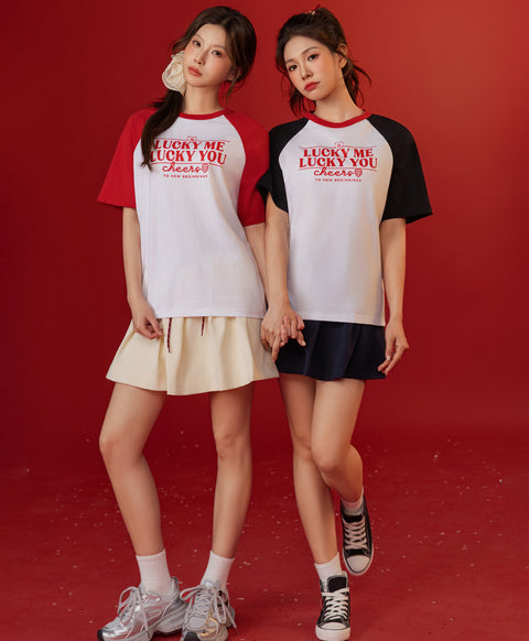 Call Me Lucky Raglan Sleeves Relaxed Fit Tee