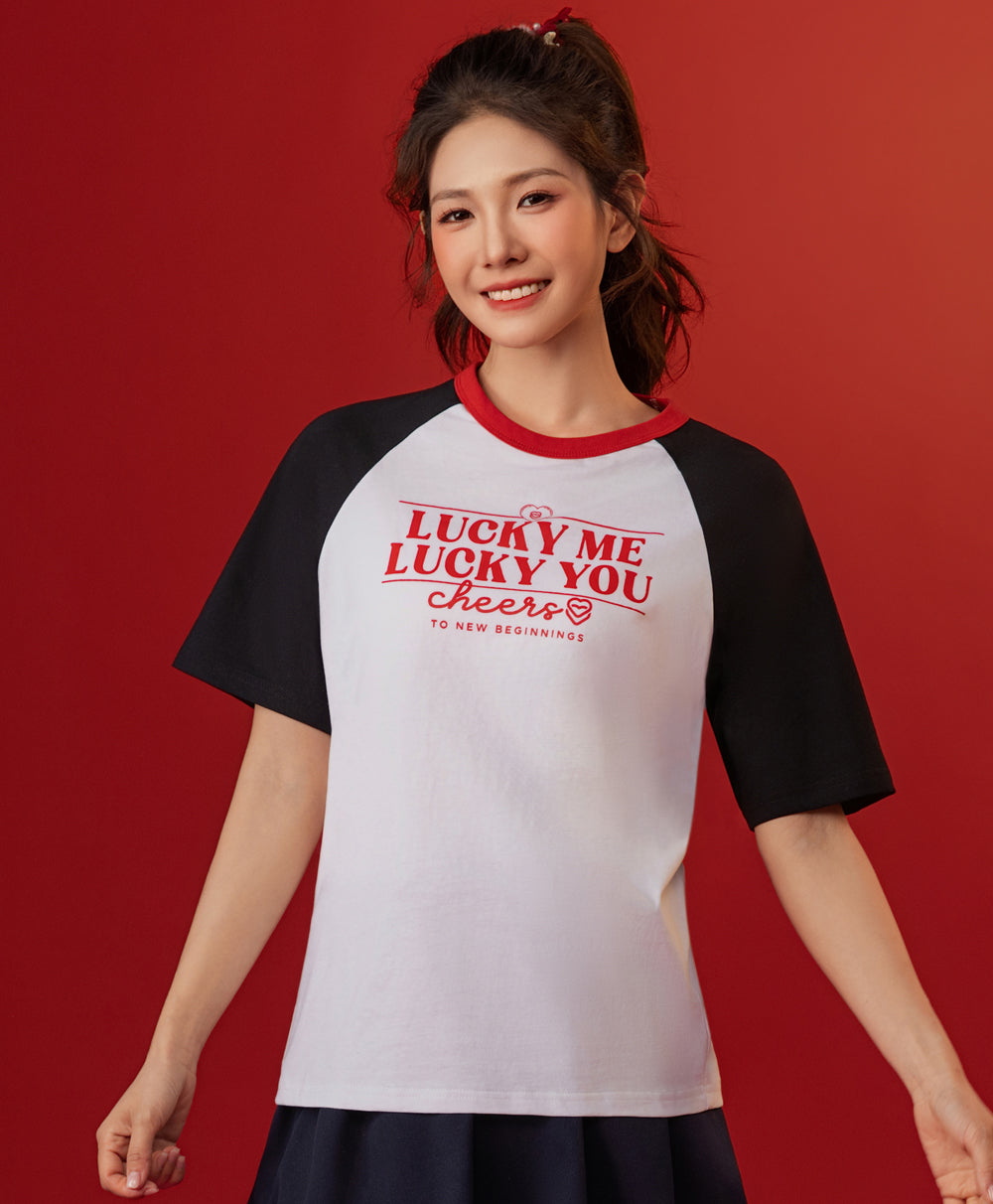 Call Me Lucky Raglan Sleeves Relaxed Fit Tee