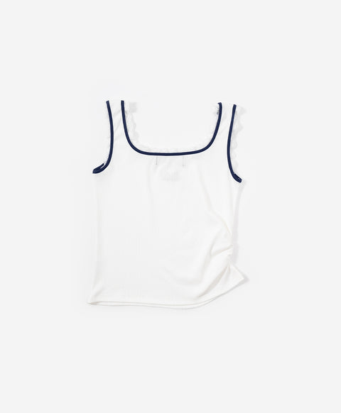 Stay Bloom Sleeveless Lace Trim Ribbed Vest