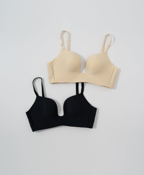 Second Skin Soft Seamless Wireless Low-Back Demi Push Up Plunge Bra