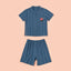 Cookies d'amore Satin Short Sleeve Top & Short PJ Set-Dark Blue