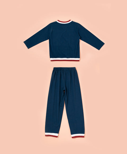 Cookies d'amore Long Sleeves Top With Pants Set-Dark Blue