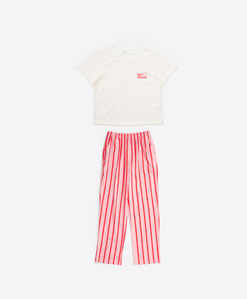 BedMood Cremo & Mello No Rush. No Rules Cotton Blend Short Sleeves Top & Long Pants Set - Pink