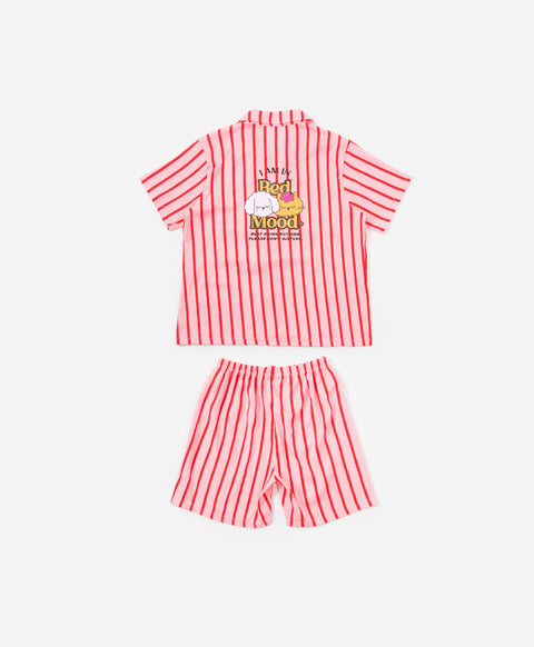 BedMood Cremo & Mello I'm in Bed Mood Polyester PJ Short Sleeves Top & Shorts Set - Pink