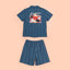 Cookies d'amore Satin Short Sleeve Top & Short PJ Set-Dark Blue