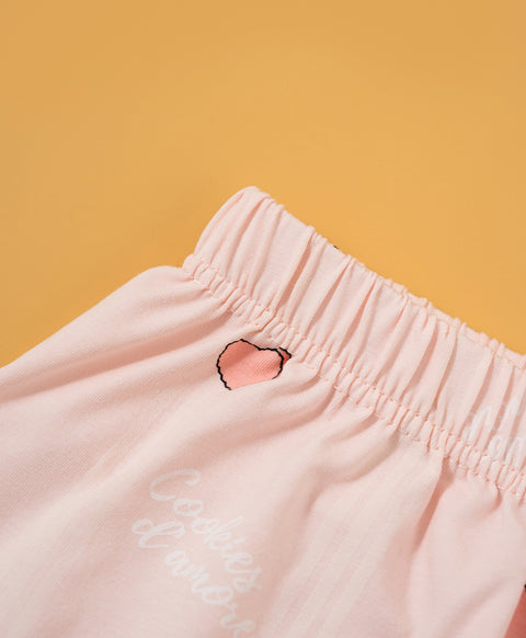 Cookies d'amore Satin Short Sleeve Top & Short PJ Set-Peach
