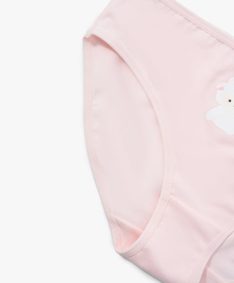 Baa-baa Fluffy Mid Waist Midi 5pcs Cotton Spandex Graphic Pack Panties