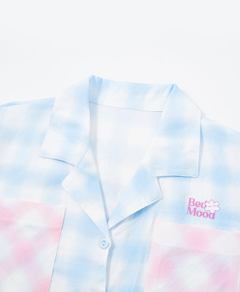 BedMood Cremo & Mello Join The Late Morning Coffee Club Polyester PJ Short Sleeves Top & Long Pants Set - Blue