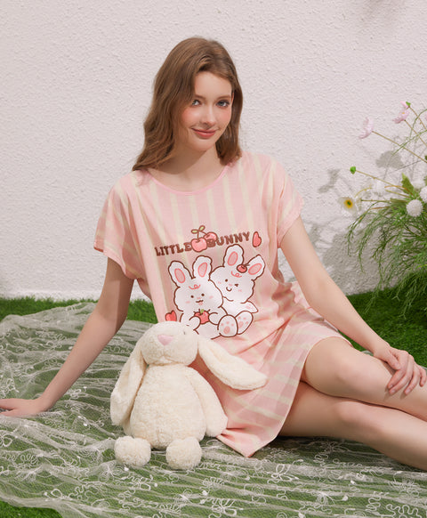 Little Bunny Polyester Cotton Short Sleeves Sleep Dress