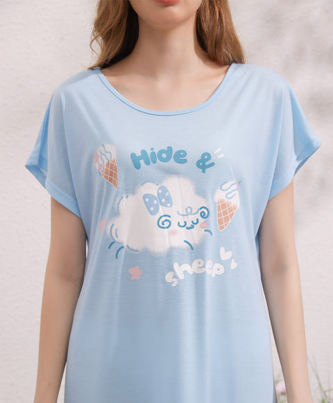 Hide a Sheep Polyester Cotton Short Sleeves Sleep Dress