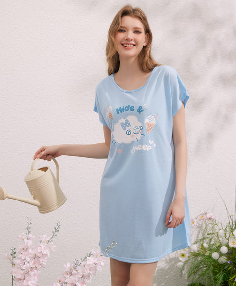Hide a Sheep Polyester Cotton Short Sleeves Sleep Dress