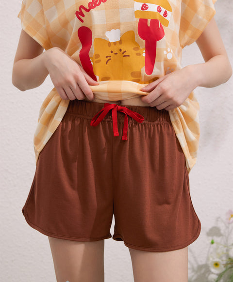 Meow Dessert Time Short Sleeves Polyester Cotton Top & Bottom Sleep Set