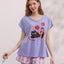 Sweet Cat Bow Bow Short Sleeves Polyester Cotton Top & Bottom Sleep Set