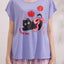 Sweet Cat Bow Bow Short Sleeves Polyester Cotton Top & Bottom Sleep Set