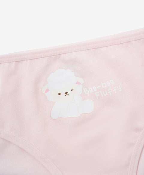 Baa-baa Fluffy Mid Waist Midi 5pcs Cotton Spandex Graphic Pack Panties