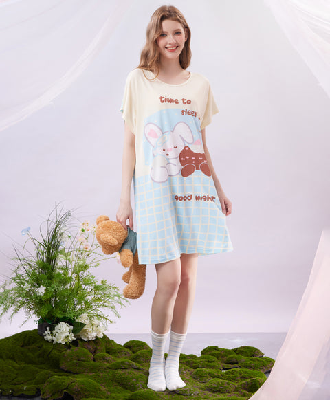 Times To Sleep Microfiber Short Sleeves Sleep Dress