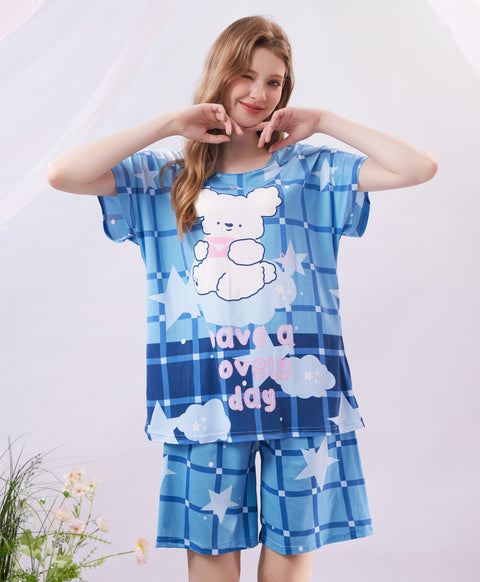 Have a Lovely Day Short Sleeves Microfiber Top & Bottom Sleep Set