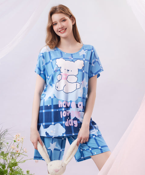 Have a Lovely Day Short Sleeves Microfiber Top & Bottom Sleep Set