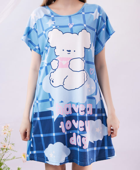 Have a Lovely Day Microfiber Short Sleeves Sleep Dress
