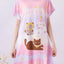 Cute Kitty Microfiber Short Sleeves Sleep Dress