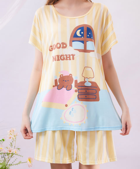 Good Night Short Sleeves Microfiber Top & Bottom Sleep Set