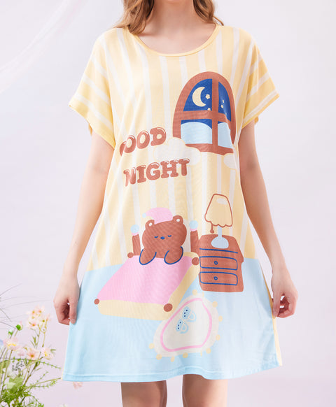 Good Night Microfiber Short Sleeves Sleep Dress