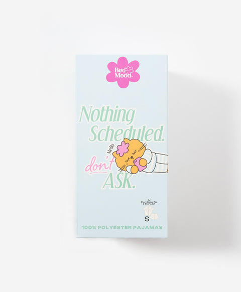 BedMood Mello Nothing Scheduled. Don't Ask. Polyester PJ Short Sleeves Top & Shorts Set - Blue