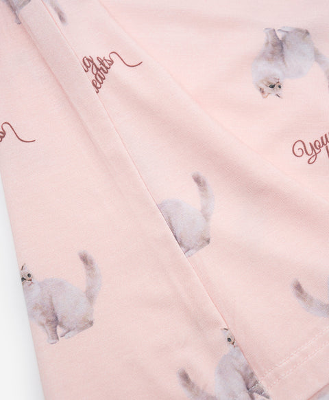 Catitude-ing Short Sleeves Top & Long Pants Set
