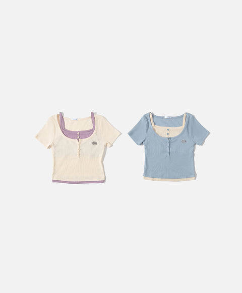 Dream Squad Fake 2-piece Short Sleeve Top