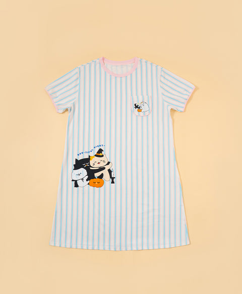 Meow-lloweeen Party Short Sleeves Sleep Dress