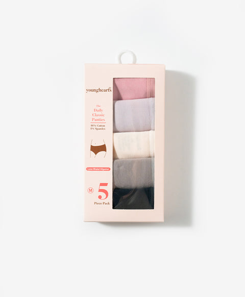 Sculptural Aesthetics Low Waist Hipster 5pcs Cotton Spandex Pack Panties