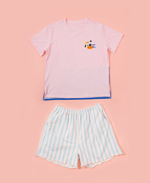 Meow-lloweeen Party Short Sleeves Top and Short Sleep Set