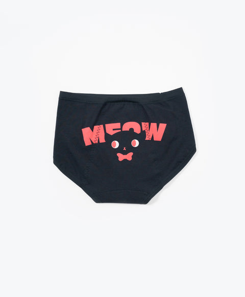 Little Black Cat Cotton Spandex Mid Waist Hipster 2pcs Sanitary Panties Pack
