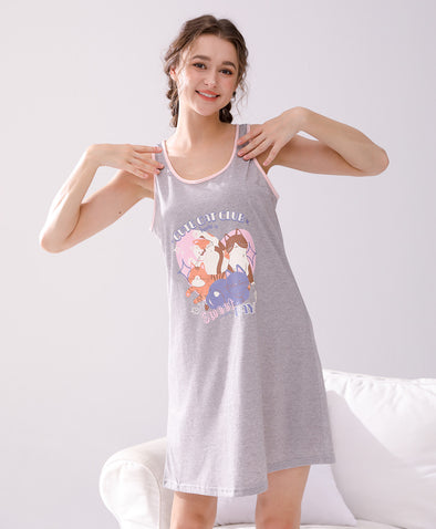 Cute Cat Club Sleeveless Sleep Dress