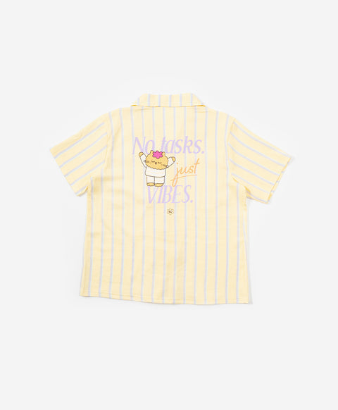 BedMood Mello No Tasks. Just Vibes Polyester PJ Short Sleeves Top & Shorts Set - Yellow