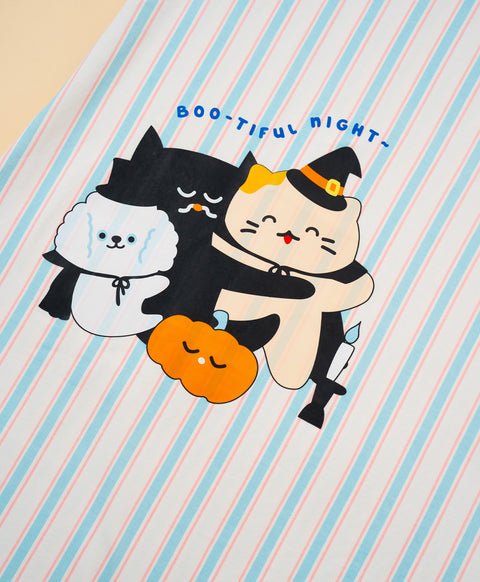 Meow-lloweeen Party Short Sleeves Sleep Dress