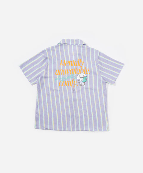 BedMood Cremo Mentally Unavailable. Physically Comfy Polyester PJ Short Sleeves Top & Shorts Set - Purple