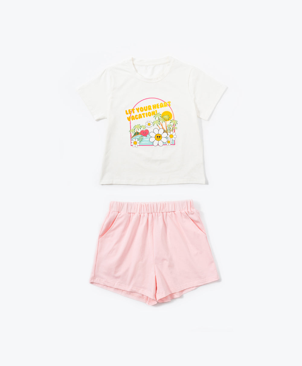 Junior Resort of Hearts Short Sleeves Top & Shorts Sleep Set