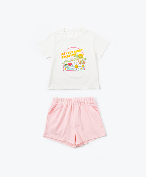 Junior Resort of Heart Short Sleeves Top & Shorts Sleep Set
