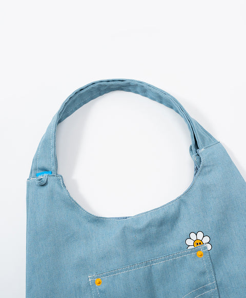 Stay Bloom Denim Smiley Tote Bag