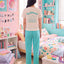 BedMood Cremo & Mello No Rush. No Rules Cotton Blend Short Sleeves Top & Long Pants Set - Green