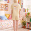 BedMood Mello No Tasks. Just Vibes Polyester PJ Short Sleeves Top & Shorts Set - Yellow