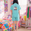 BedMood Cremo & Mello I'm in Bed Mood Polyester PJ Short Sleeves Top & Shorts Set - Green