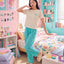 BedMood Cremo & Mello No Rush. No Rules Cotton Blend Short Sleeves Top & Long Pants Set - Green
