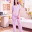 BedMood Cremo & Mello Join The Late Morning Coffee Club Polyester PJ Short Sleeves Top & Long Pants Set - Pink