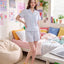 BedMood Mello Nothing Scheduled. Don't Ask. Polyester PJ Short Sleeves Top & Shorts Set - Blue