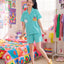 BedMood Cremo & Mello I'm in Bed Mood Polyester PJ Short Sleeves Top & Shorts Set - Green
