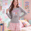 BedMood Cremo & Mello Late Morning Coffee Club Cotton Blend Long Sleeves Top & Shorts Set - Grey