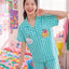 BedMood Cremo & Mello I'm in Bed Mood Polyester PJ Short Sleeves Top & Shorts Set - Green